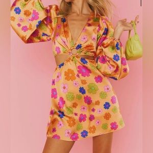 Show Me Your Mumu 70s inspired dress / Go Out Cut Out Mini Dress In Poppin Poppy